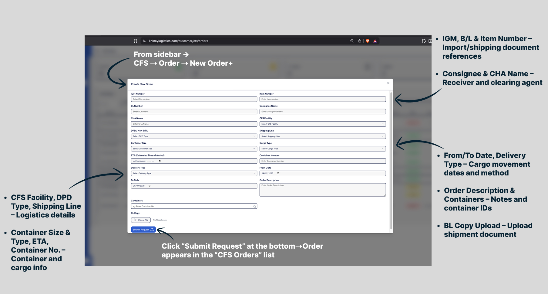 New CFS Order Creation Form Interface